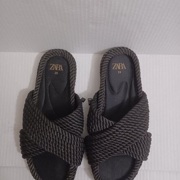 ZARA ROPE SLIDE SANDALS BLACK SIZE 39 - Picture 11 of 12